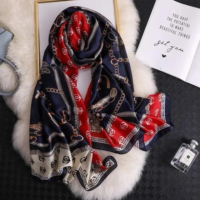 New Women Autumn Winter Fashion Silk Scarf Shawl Beach Headband Female Casual Wear Beach Friendly Spring Silk Scarf Flower Print Silk Scarves Shawls and Wraps Long Size Beach Stoles Stevvex