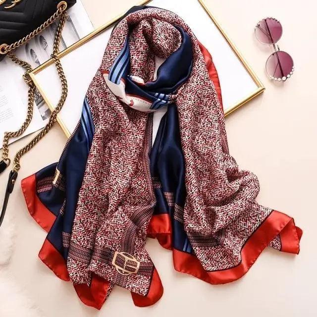 New Women Autumn Winter Fashion Silk Scarf Shawl Beach Headband Female Casual Wear Beach Friendly Spring Silk Scarf Flower Print Silk Scarves Shawls and Wraps Long Size Beach Stoles Stevvex