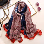 New Women Autumn Winter Fashion Silk Scarf Shawl Beach Headband Female Casual Wear Beach Friendly Spring Silk Scarf Flower Print Silk Scarves Shawls and Wraps Long Size Beach Stoles Stevvex