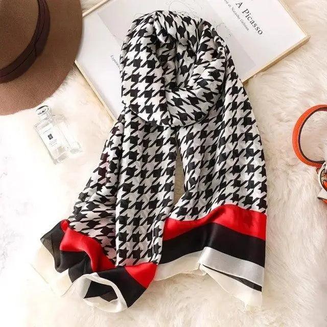 New Women Autumn Winter Fashion Silk Scarf Shawl Beach Headband Female Casual Wear Beach Friendly Spring Silk Scarf Flower Print Silk Scarves Shawls and Wraps Long Size Beach Stoles Stevvex