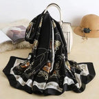 New Women Autumn Winter Fashion Silk Scarf Shawl Beach Headband Female Casual Wear Beach Friendly Spring Silk Scarf Flower Print Silk Scarves Shawls and Wraps Long Size Beach Stoles Stevvex