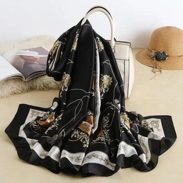 New Women Autumn Winter Fashion Silk Scarf Shawl Beach Headband Female Casual Wear Beach Friendly Spring Silk Scarf Flower Print Silk Scarves Shawls and Wraps Long Size Beach Stoles Stevvex