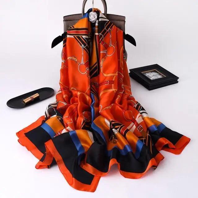 New Women Autumn Winter Fashion Silk Scarf Shawl Beach Headband Female Casual Wear Beach Friendly Spring Silk Scarf Flower Print Silk Scarves Shawls and Wraps Long Size Beach Stoles Stevvex