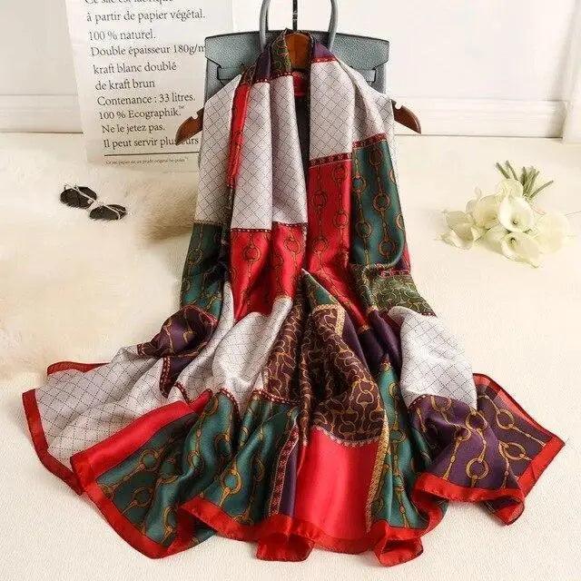New Women Autumn Winter Fashion Silk Scarf Shawl Beach Headband Female Casual Wear Beach Friendly Spring Silk Scarf Flower Print Silk Scarves Shawls and Wraps Long Size Beach Stoles Stevvex