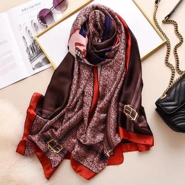 New Women Autumn Winter Fashion Silk Scarf Shawl Beach Headband Female Casual Wear Beach Friendly Spring Silk Scarf Flower Print Silk Scarves Shawls and Wraps Long Size Beach Stoles Stevvex