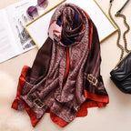 New Women Autumn Winter Fashion Silk Scarf Shawl Beach Headband Female Casual Wear Beach Friendly Spring Silk Scarf Flower Print Silk Scarves Shawls and Wraps Long Size Beach Stoles Stevvex