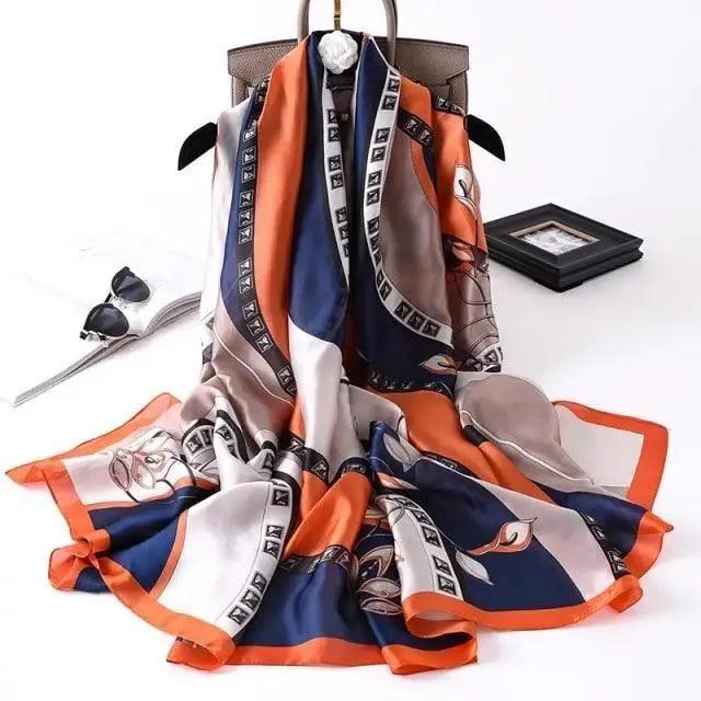 New Women Autumn Winter Fashion Silk Scarf Shawl Beach Headband Female Casual Wear Beach Friendly Spring Silk Scarf Flower Print Silk Scarves Shawls and Wraps Long Size Beach Stoles Stevvex
