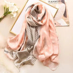 New Women Autumn Winter Fashion Silk Scarf Shawl Beach Headband Female Casual Wear Beach Friendly Spring Silk Scarf Flower Print Silk Scarves Shawls and Wraps Long Size Beach Stoles Stevvex