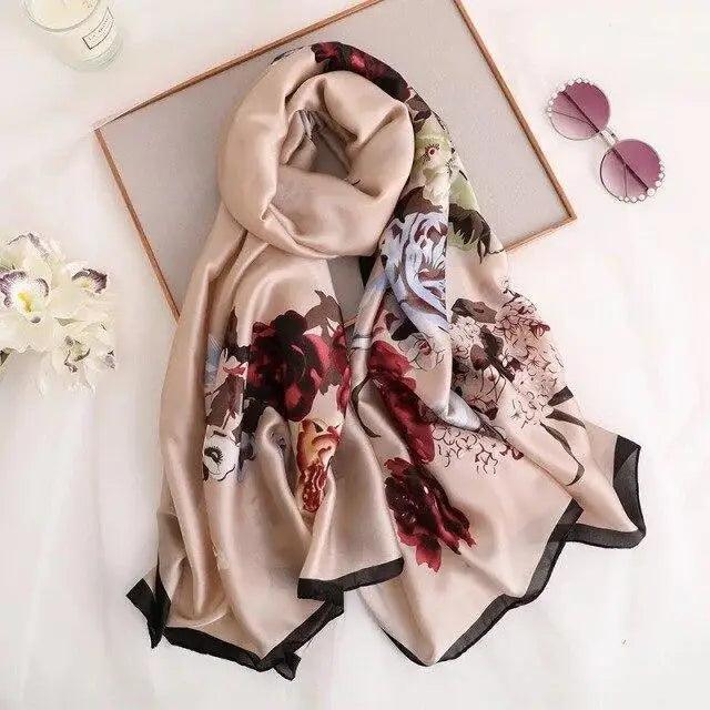 New Women Autumn Winter Fashion Silk Scarf Shawl Beach Headband Female Casual Wear Beach Friendly Spring Silk Scarf Flower Print Silk Scarves Shawls and Wraps Long Size Beach Stoles Stevvex