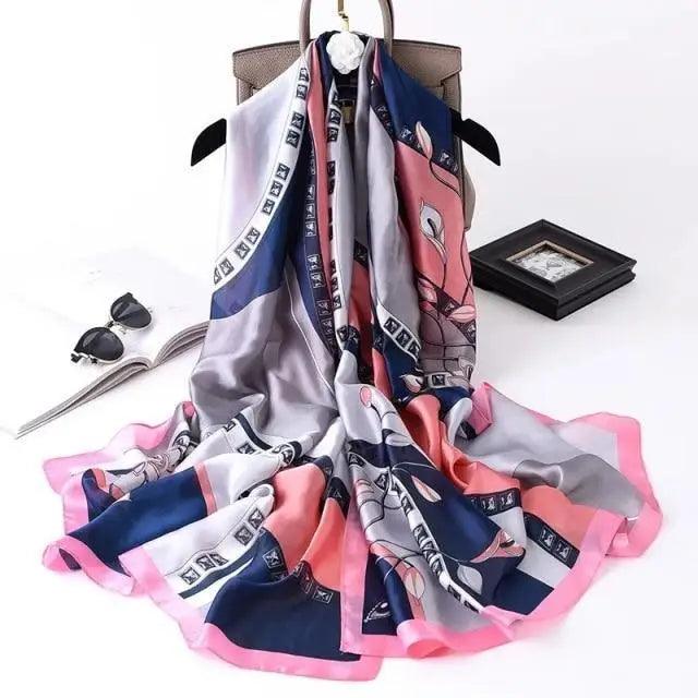 New Women Autumn Winter Fashion Silk Scarf Shawl Beach Headband Female Casual Wear Beach Friendly Spring Silk Scarf Flower Print Silk Scarves Shawls and Wraps Long Size Beach Stoles Stevvex