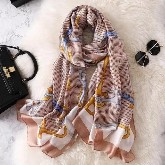 New Women Autumn Winter Fashion Silk Scarf Shawl Beach Headband Female Casual Wear Beach Friendly Spring Silk Scarf Flower Print Silk Scarves Shawls and Wraps Long Size Beach Stoles Stevvex