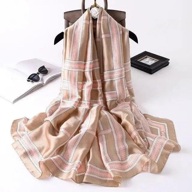 New Women Autumn Winter Fashion Silk Scarf Shawl Beach Headband Female Casual Wear Beach Friendly Spring Silk Scarf Flower Print Silk Scarves Shawls and Wraps Long Size Beach Stoles Stevvex