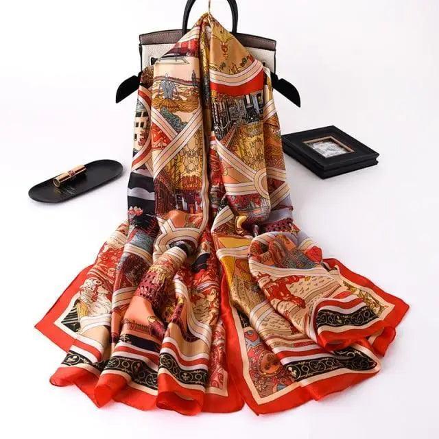 New Women Autumn Winter Fashion Silk Scarf Shawl Beach Headband Female Casual Wear Beach Friendly Spring Silk Scarf Flower Print Silk Scarves Shawls and Wraps Long Size Beach Stoles Stevvex