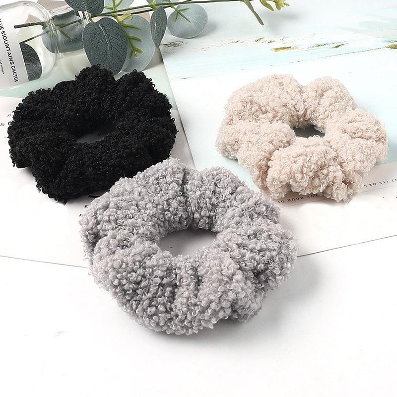 New Women Cute Teddy Velvet Scrunchies Elastic Hair Band Faux Fur Hair Rope Girl's Hair Tie Accessories Ponytail Holder Accessories for Women And Girls Stevvex