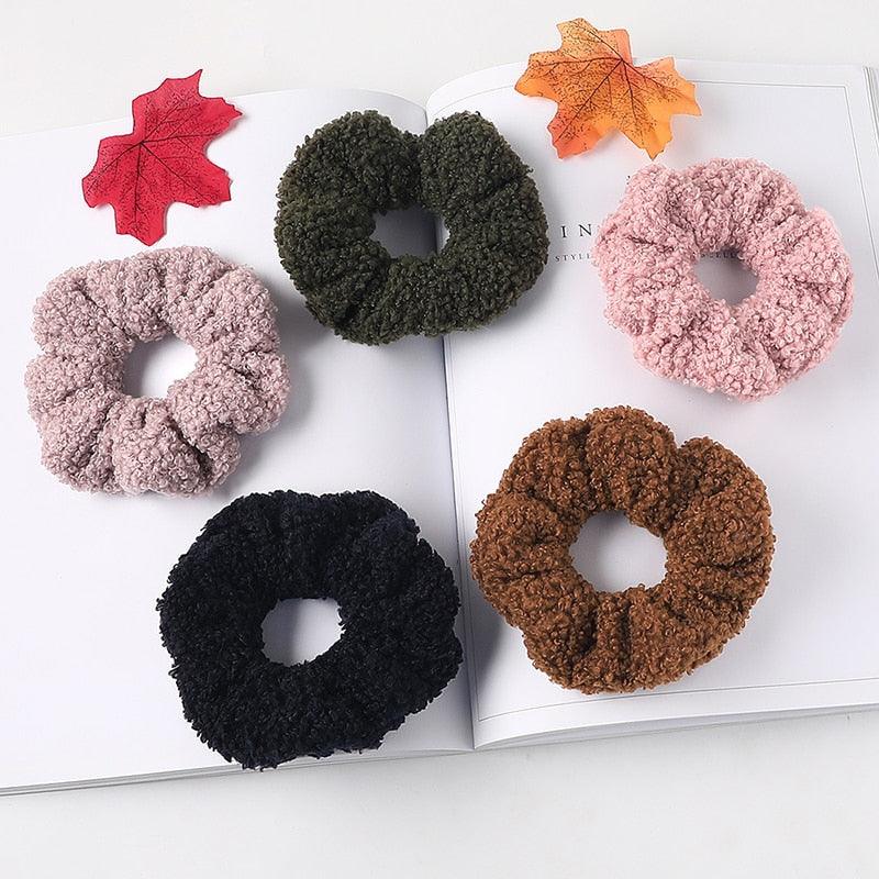 New Women Cute Teddy Velvet Scrunchies Elastic Hair Band Faux Fur Hair Rope Girl's Hair Tie Accessories Ponytail Holder Accessories for Women And Girls Stevvex