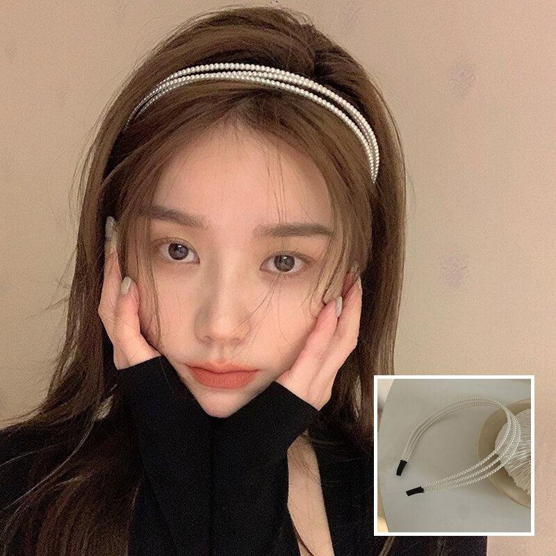 New Women Elegant Full Pearls Simple Hairbands Sweet Headband Hair Hoops Holder Ornament Head Band Lady Fashion Gorgeous Hair Accessories For Women Stevvex