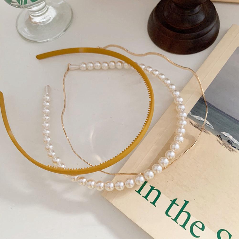 New Women Elegant Full Pearls Simple Hairbands Sweet Headband Hair Hoops Holder Ornament Head Band Lady Fashion Hair Accessories Stevvex