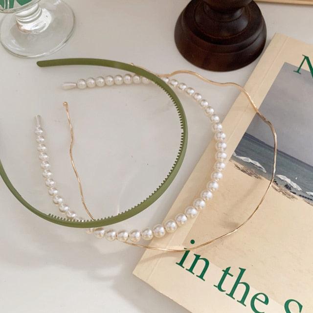 New Women Elegant Full Pearls Simple Hairbands Sweet Headband Hair Hoops Holder Ornament Head Band Lady Fashion Hair Accessories Stevvex
