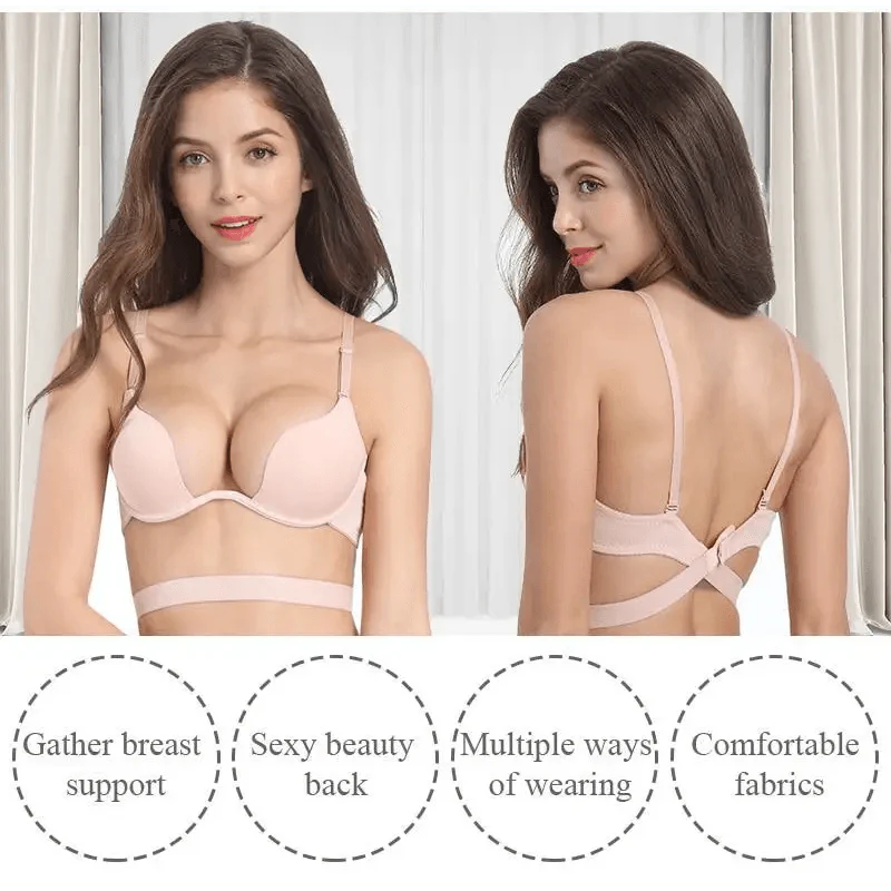 New Women Lingerie U Backless Bras Underwear Deep U Low Cut Push Up Bra Female Breathable Bra Stevvex