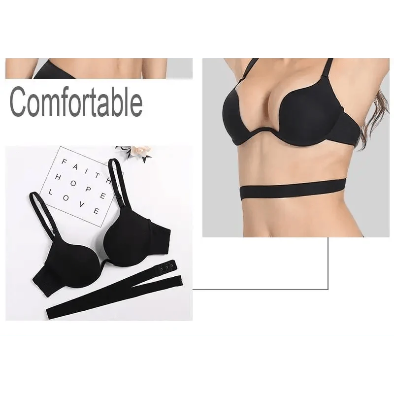New Women Lingerie U Backless Bras Underwear Deep U Low Cut Push Up Bra Female Breathable Bra Stevvex
