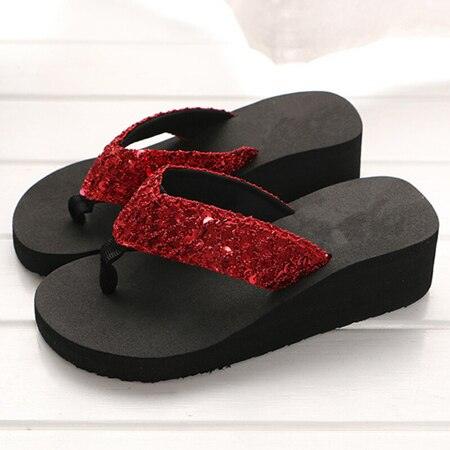 New Women Solid Slides Sandals Thickness Sequin Shoes Slippers Beach Shoes House Non-Slip Slippers Thick Sequin Sandals For Indoor Outdoor Breathable Shoes Stevvex