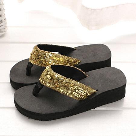 New Women Solid Slides Sandals Thickness Sequin Shoes Slippers Beach Shoes House Non-Slip Slippers Thick Sequin Sandals For Indoor Outdoor Breathable Shoes Stevvex