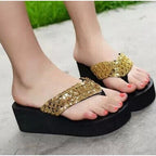 New Women Solid Slides Sandals Thickness Sequin Shoes Slippers Beach Shoes House Non-Slip Slippers Thick Sequin Sandals For Indoor Outdoor Breathable Shoes Stevvex