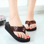 New Women Solid Slides Sandals Thickness Sequin Shoes Slippers Beach Shoes House Non-Slip Slippers Thick Sequin Sandals For Indoor Outdoor Breathable Shoes Stevvex