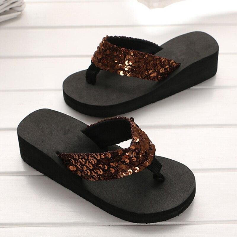New Women Solid Slides Sandals Thickness Sequin Shoes Slippers Beach Shoes House Non-Slip Slippers Thick Sequin Sandals For Indoor Outdoor Breathable Shoes Stevvex