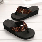 New Women Solid Slides Sandals Thickness Sequin Shoes Slippers Beach Shoes House Non-Slip Slippers Thick Sequin Sandals For Indoor Outdoor Breathable Shoes Stevvex