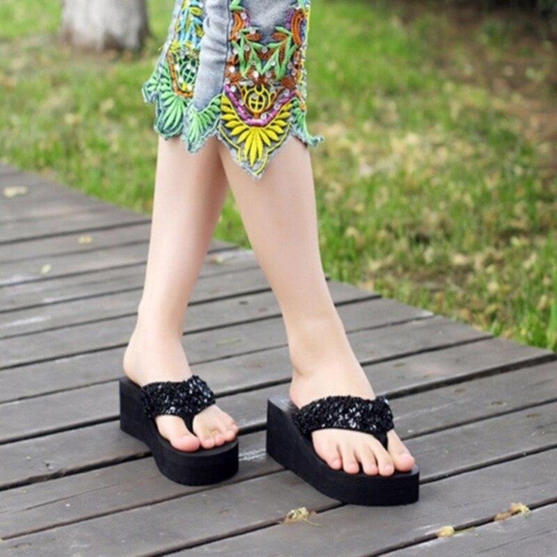 New Women Solid Slides Sandals Thickness Sequin Shoes Slippers Beach Shoes House Non-Slip Slippers Thick Sequin Sandals For Indoor Outdoor Breathable Shoes Stevvex