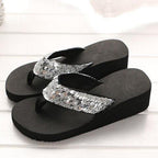 New Women Solid Slides Sandals Thickness Sequin Shoes Slippers Beach Shoes House Non-Slip Slippers Thick Sequin Sandals For Indoor Outdoor Breathable Shoes Stevvex