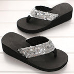 New Women Solid Slides Sandals Thickness Sequin Shoes Slippers Beach Shoes House Non-Slip Slippers Thick Sequin Sandals For Indoor Outdoor Breathable Shoes Stevvex