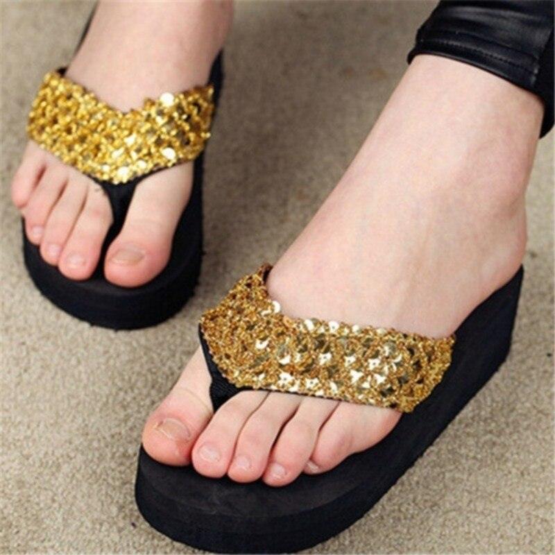 New Women Solid Slides Sandals Thickness Sequin Shoes Slippers Beach Shoes House Non-Slip Slippers Thick Sequin Sandals For Indoor Outdoor Breathable Shoes Stevvex