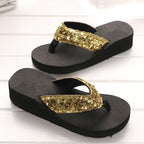 New Women Solid Slides Sandals Thickness Sequin Shoes Slippers Beach Shoes House Non-Slip Slippers Thick Sequin Sandals For Indoor Outdoor Breathable Shoes Stevvex