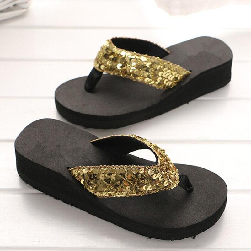 New Women Solid Slides Sandals Thickness Sequin Shoes Slippers Beach Shoes House Non-Slip Slippers Thick Sequin Sandals For Indoor Outdoor Breathable Shoes Stevvex