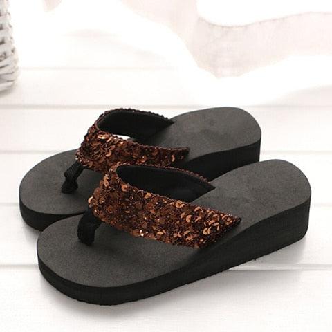 New Women Solid Slides Sandals Thickness Sequin Shoes Slippers Beach Shoes House Non-Slip Slippers Thick Sequin Sandals For Indoor Outdoor Breathable Shoes Stevvex