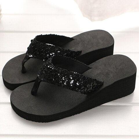 New Women Solid Slides Sandals Thickness Sequin Shoes Slippers Beach Shoes House Non-Slip Slippers Thick Sequin Sandals For Indoor Outdoor Breathable Shoes Stevvex