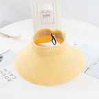 New Women Summer Visors Hat Foldable Sun Hat Wide Large Retro Hat Women's Adjustable Packable Roll-Up Visor Fashion Beach Hats Straw Hat Beach UV Protection Cap Stevvex