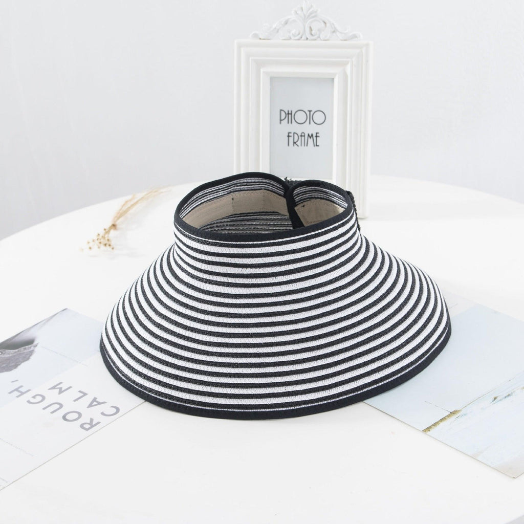 New Women Summer Visors Hat Foldable Sun Hat Wide Large Retro Hat Women's Adjustable Packable Roll-Up Visor Fashion Beach Hats Straw Hat Beach UV Protection Cap Stevvex