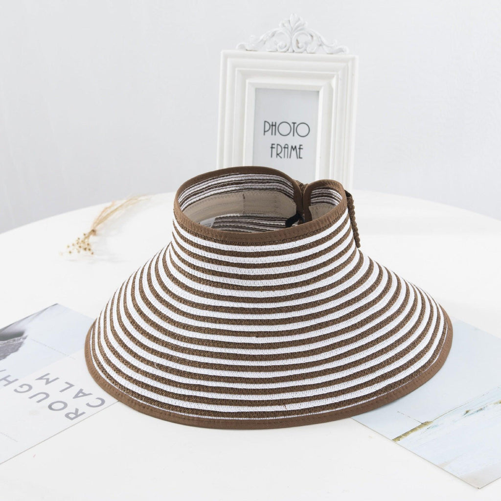 New Women Summer Visors Hat Foldable Sun Hat Wide Large Retro Hat Women's Adjustable Packable Roll-Up Visor Fashion Beach Hats Straw Hat Beach UV Protection Cap Stevvex