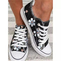 New Womens Comfortable Canvas Flats Flower Summer Fashion Lace-up Sneakers Casual Fashion Round Toe Vulcanized Shoes Women Casual Sneakers Stevvex