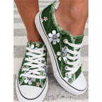 New Womens Comfortable Canvas Flats Flower Summer Fashion Lace-up Sneakers Casual Fashion Round Toe Vulcanized Shoes Women Casual Sneakers Stevvex