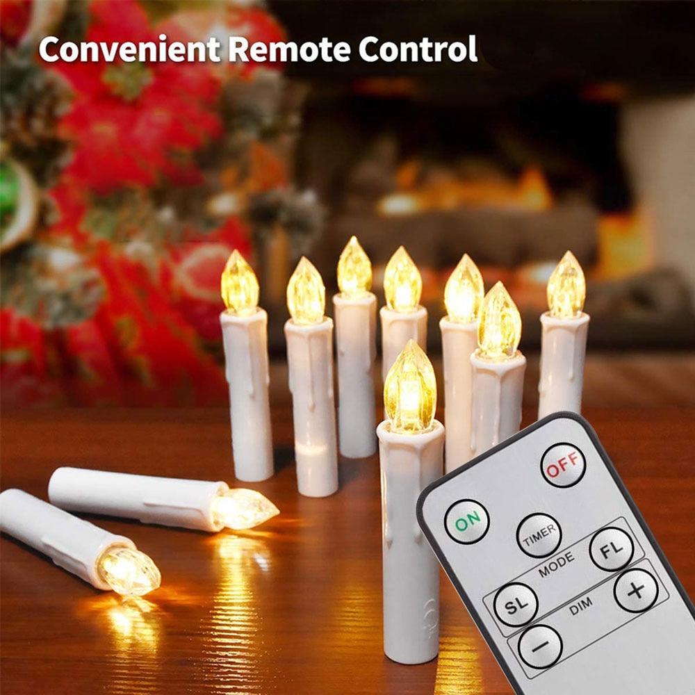 New Year Christmas LED Candles Taper Candles Flickering With Remote Timer Battery Operated Waterproof Christmas Tree Candles, Warm White Window Candles Lights Flameless Remote Control Candles For Home Dinner Party Christmas Tree Decoration Lamp Stevvex