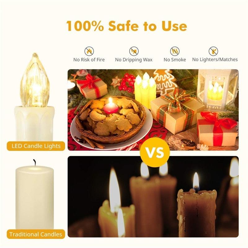 New Year Christmas LED Candles Taper Candles Flickering With Remote Timer Battery Operated Waterproof Christmas Tree Candles, Warm White Window Candles Lights Flameless Remote Control Candles For Home Dinner Party Christmas Tree Decoration Lamp Stevvex