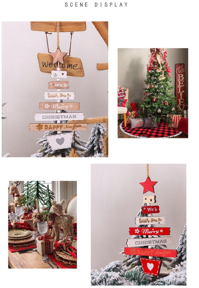 New Year Christmas Tree Bell Pendant Christmas Wooden Hanging Ornaments Letter Pendant Wooden Tree Decorations Star Bird Bow-Knot Letter Bells Design Wooden Hanging Decor For Christmas Tree Wind Wooden Hanging Gift Home Festival Decoration Accessories Stevvex