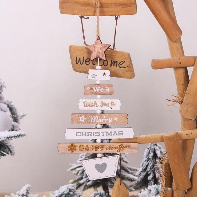 New Year Christmas Tree Bell Pendant Christmas Wooden Hanging Ornaments Letter Pendant Wooden Tree Decorations Star Bird Bow-Knot Letter Bells Design Wooden Hanging Decor For Christmas Tree Wind Wooden Hanging Gift Home Festival Decoration Accessories Stevvex
