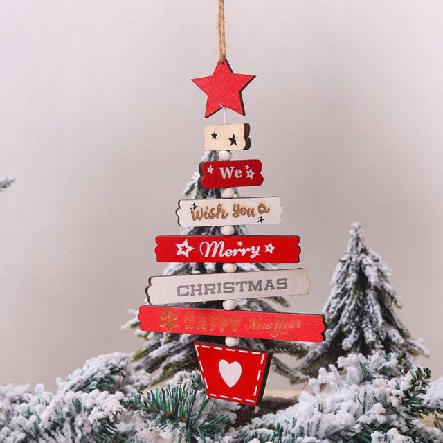 New Year Christmas Tree Bell Pendant Christmas Wooden Hanging Ornaments Letter Pendant Wooden Tree Decorations Star Bird Bow-Knot Letter Bells Design Wooden Hanging Decor For Christmas Tree Wind Wooden Hanging Gift Home Festival Decoration Accessories Stevvex