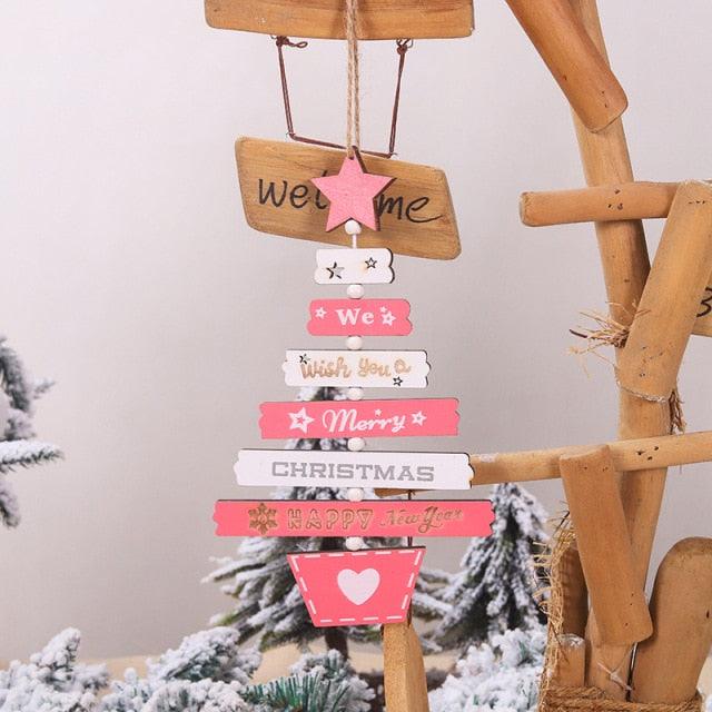 New Year Christmas Tree Bell Pendant Christmas Wooden Hanging Ornaments Letter Pendant Wooden Tree Decorations Star Bird Bow-Knot Letter Bells Design Wooden Hanging Decor For Christmas Tree Wind Wooden Hanging Gift Home Festival Decoration Accessories Stevvex