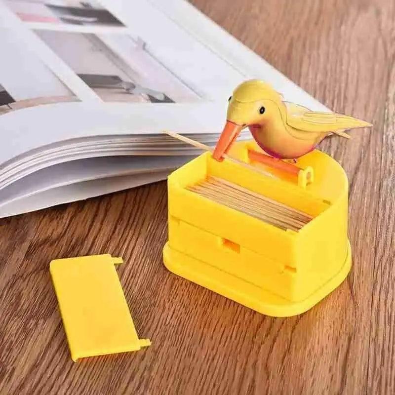 New Yellow Small Bird Toothpick Container Automatic Toothpick Dispenser Toothpick Holder Home Decoration Kitchen Accessories Stevvex